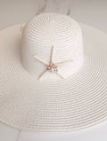 Ivory Woven Hat With Bejeweled Starfish Size S/M