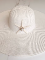 Ivory Woven Hat With Bejeweled Starfish Size S/M