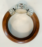 Turquoise and Embossed Silver Accent Wood Bangle Bracelet