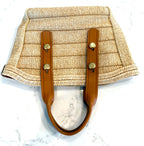 Tory Burch Woven Tote with Natural Leather and Gold Signature Logo Buttons