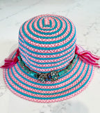 Pink and Turquoise Bejeweled Bucket Hat Size S