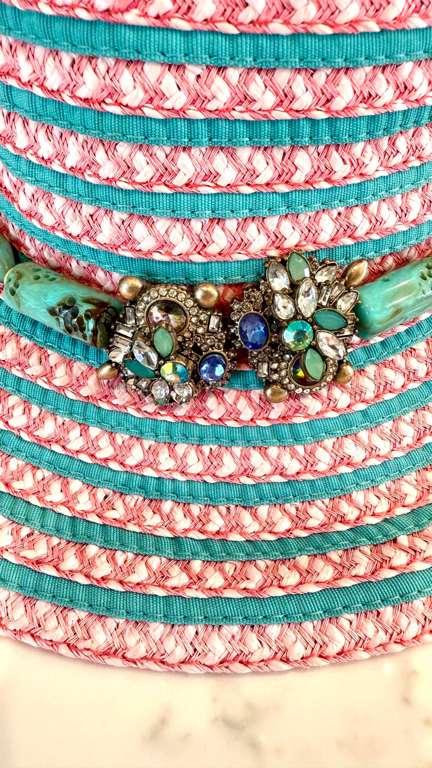 Pink and Turquoise Bejeweled Bucket Hat Size S