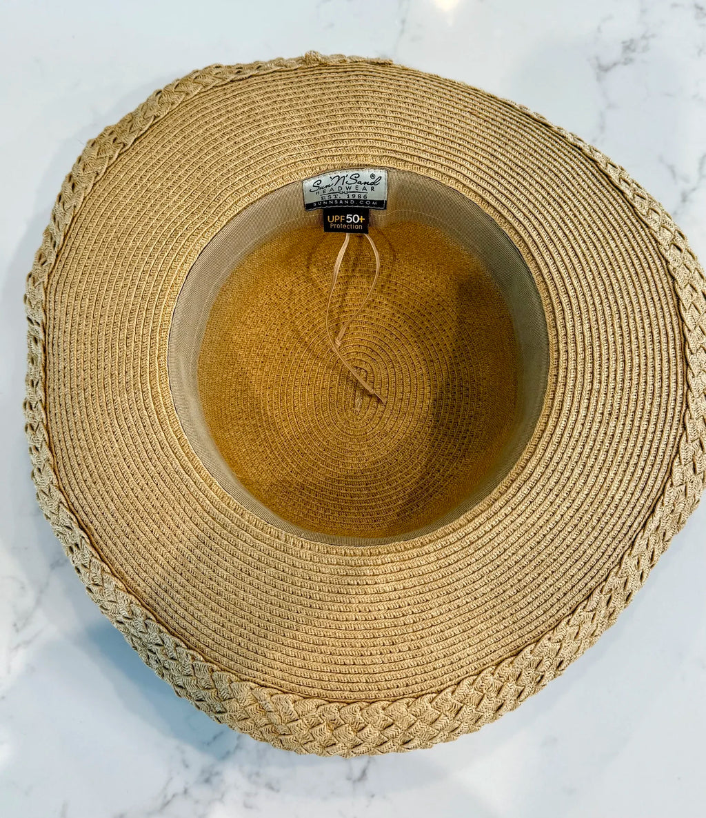 Straw Hat with Beachy Stones and Pearl Starfish Size M