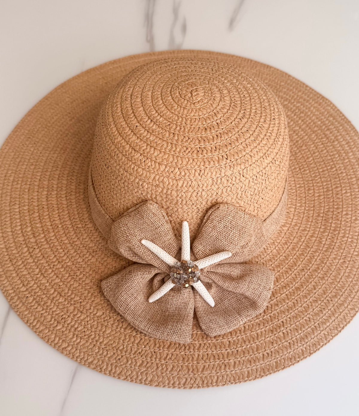 Straw Hat With Bejeweled Starfish Size S/M