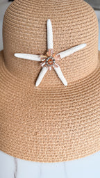 Tan Woven Hat With Bejeweled Starfish Size M