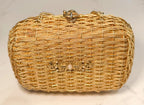 Vintage Gold Woven Purse With Brooch Accent