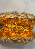 Vintage Gold Woven Purse With Brooch Accent