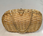 Vintage Gold Woven Purse With Brooch Accent