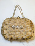 Vintage Gold Woven Purse With Brooch Accent