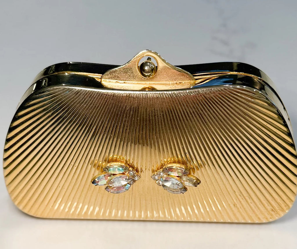Vintage Gold Art Deco Purse with Rhinestone Jewels