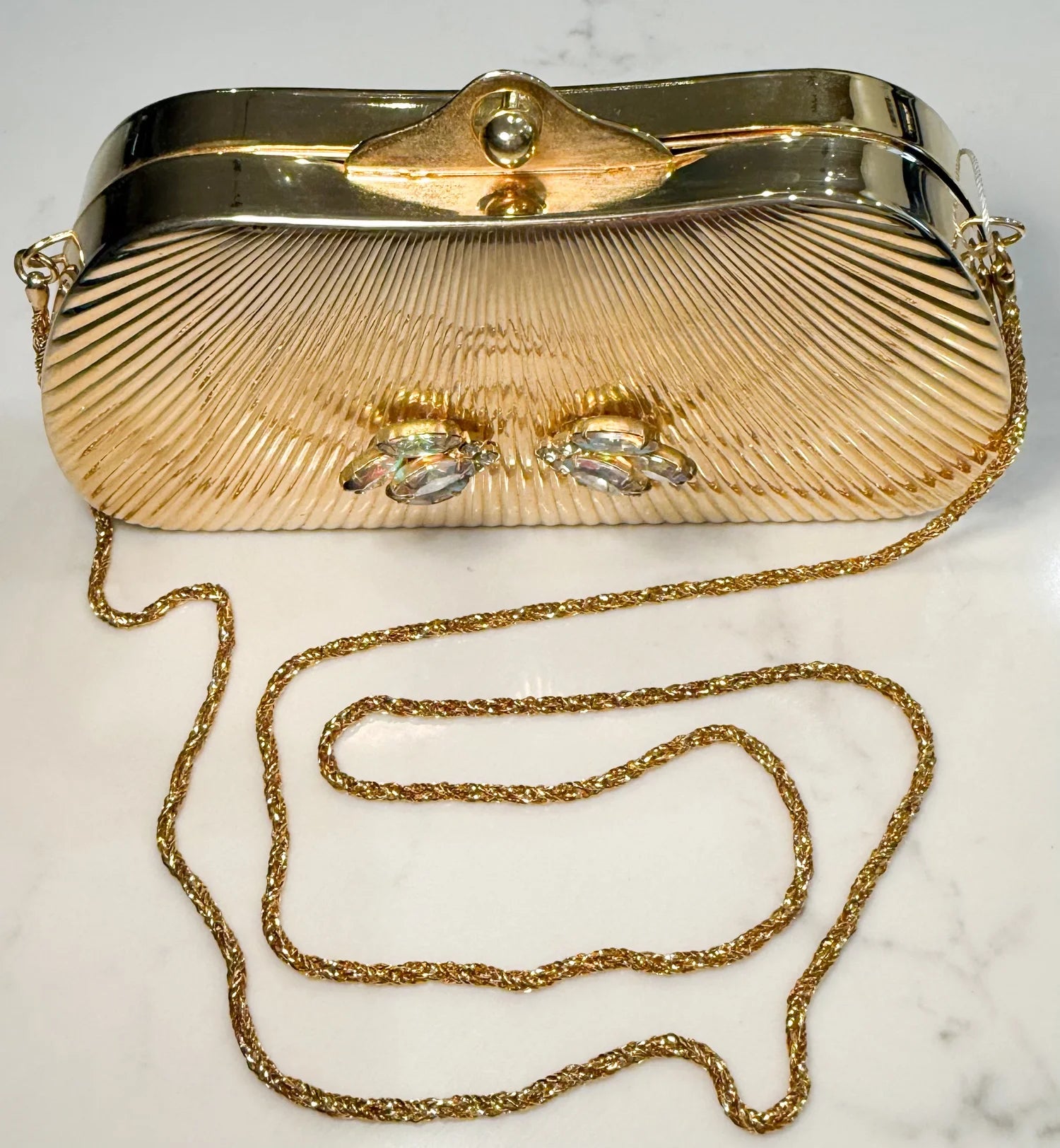 Vintage Gold Art Deco Purse with Rhinestone Jewels