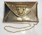 Vintage Gold Sequin Envelope Purse with Mini Perfume Bottle Brooch