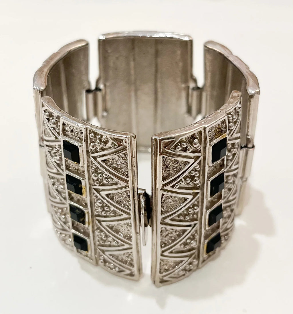 Silver/Black Geometric Large Link Bracelet