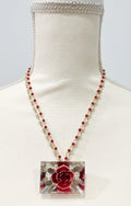 Vintage Acrylic Floral Inlay Beaded Necklace
