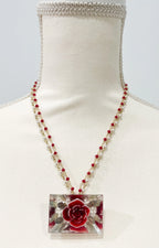 Vintage Acrylic Floral Inlay Beaded Necklace
