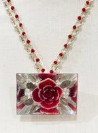 Vintage Acrylic Floral Inlay Beaded Necklace