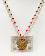 Vintage Acrylic Floral Inlay Beaded Necklace