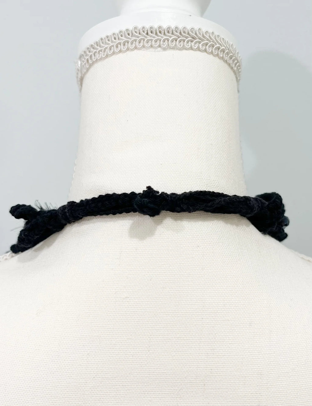 Vintage Black Knitted Floral Pom Pom Necklace