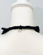 Vintage Black Knitted Floral Pom Pom Necklace
