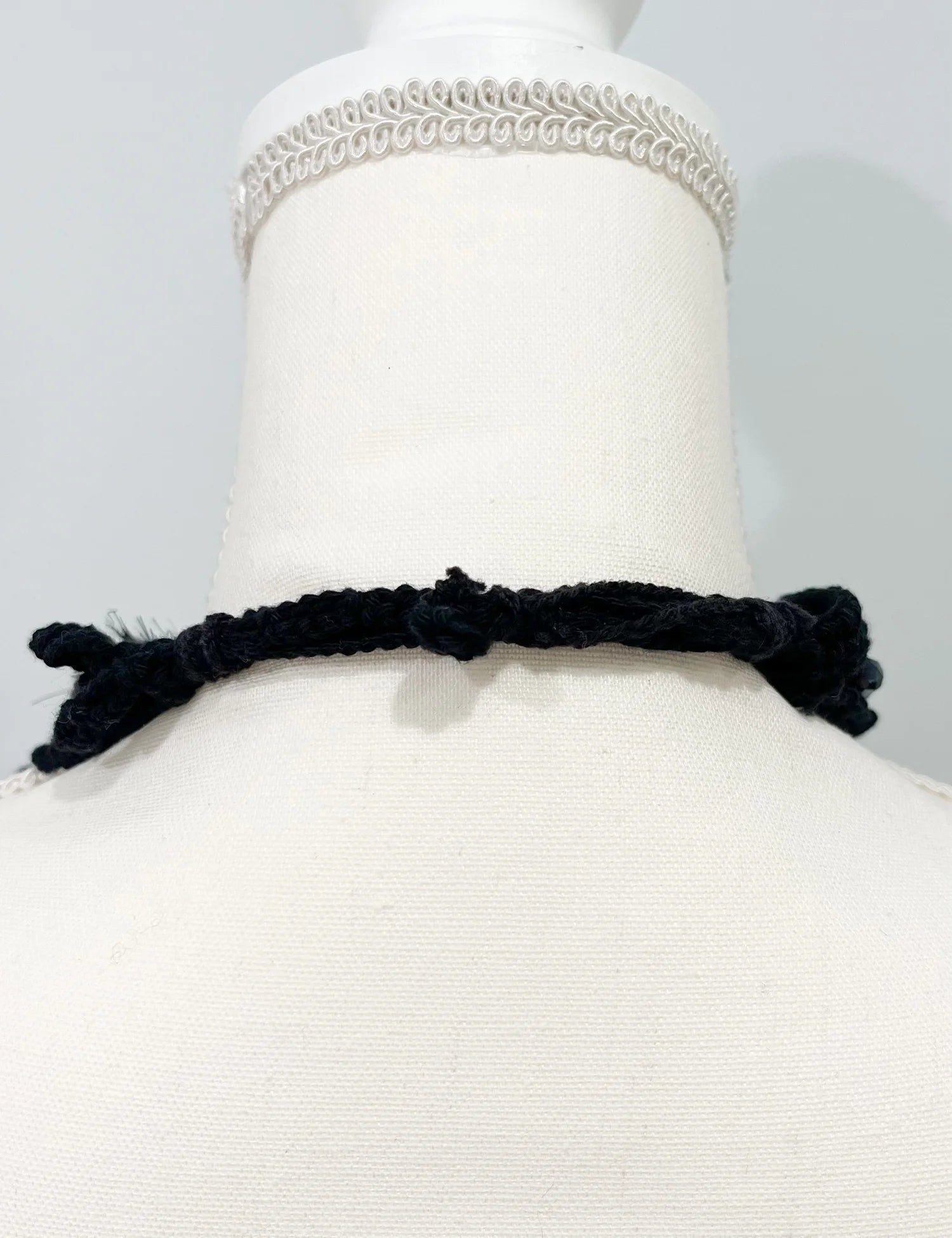 Vintage Black Knitted Floral Pom Pom Necklace