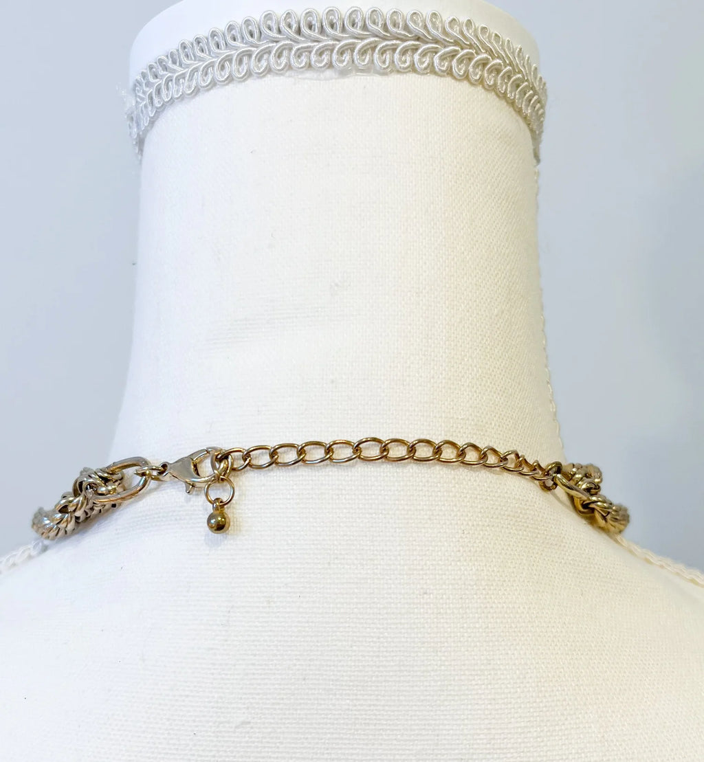 Vintage Gold Braided Four Tiered Necklace with Chandelier Prism Pendants