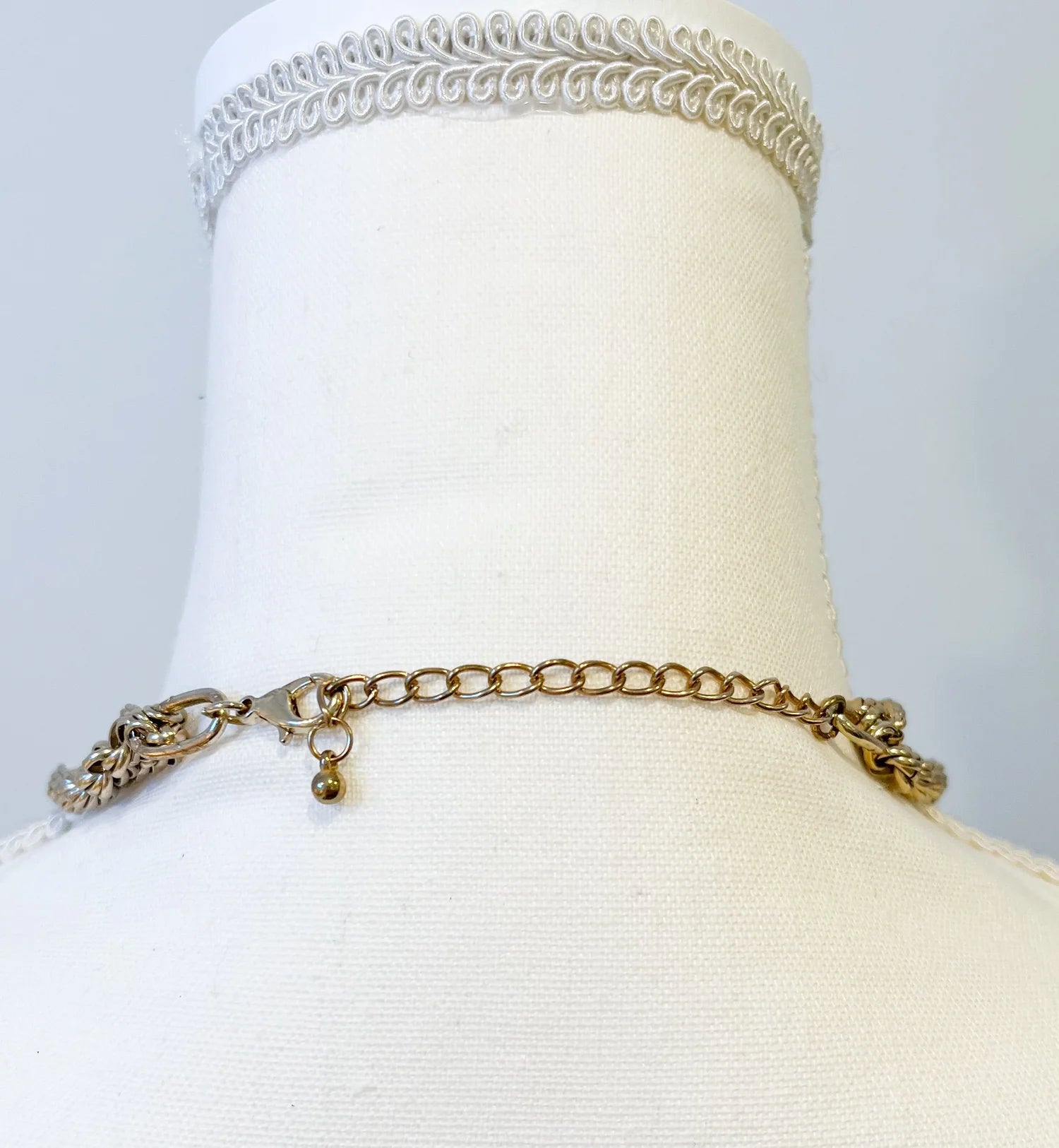 Vintage Gold Braided Four Tiered Necklace with Chandelier Prism Pendants